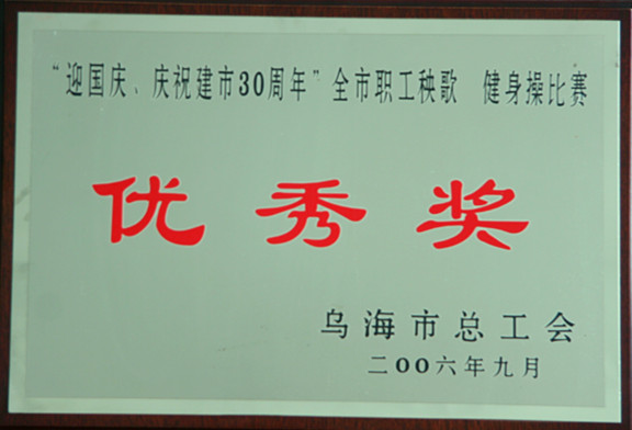 2006年慶祝建市三烏海市十周年全市職工秧歌健身操比賽優(yōu)秀獎